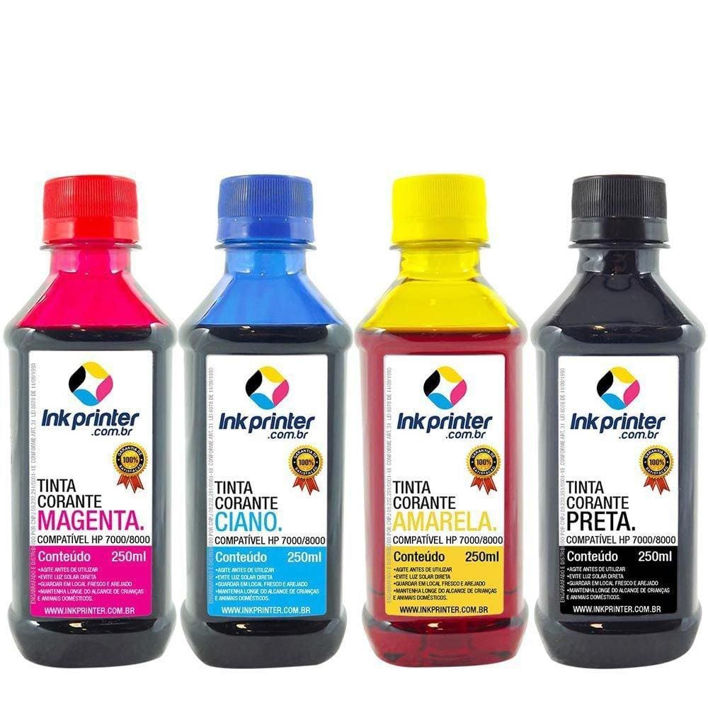 Tinta Corante InkPrinter para HP Série 7000, 8000 (4x250ml)