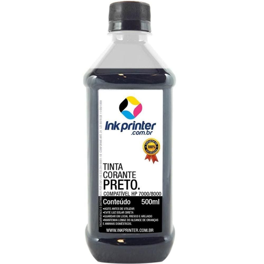 Tinta Corante InkPrinter Preta para HP Série 7000, 8000 (500ml)
