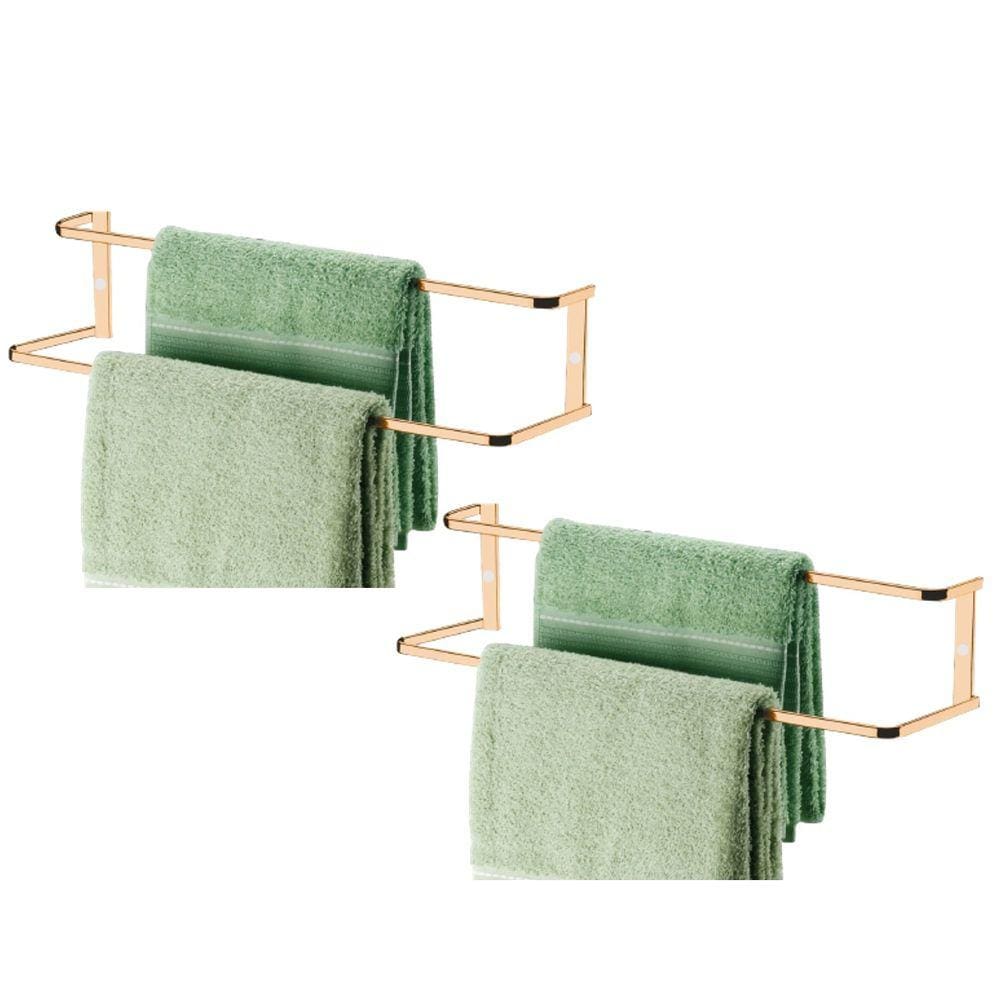 Kit 2 Suporte Porta Toalha Toalheiro Duplo 60cm De Parede Banheiro Rose Gold - Future