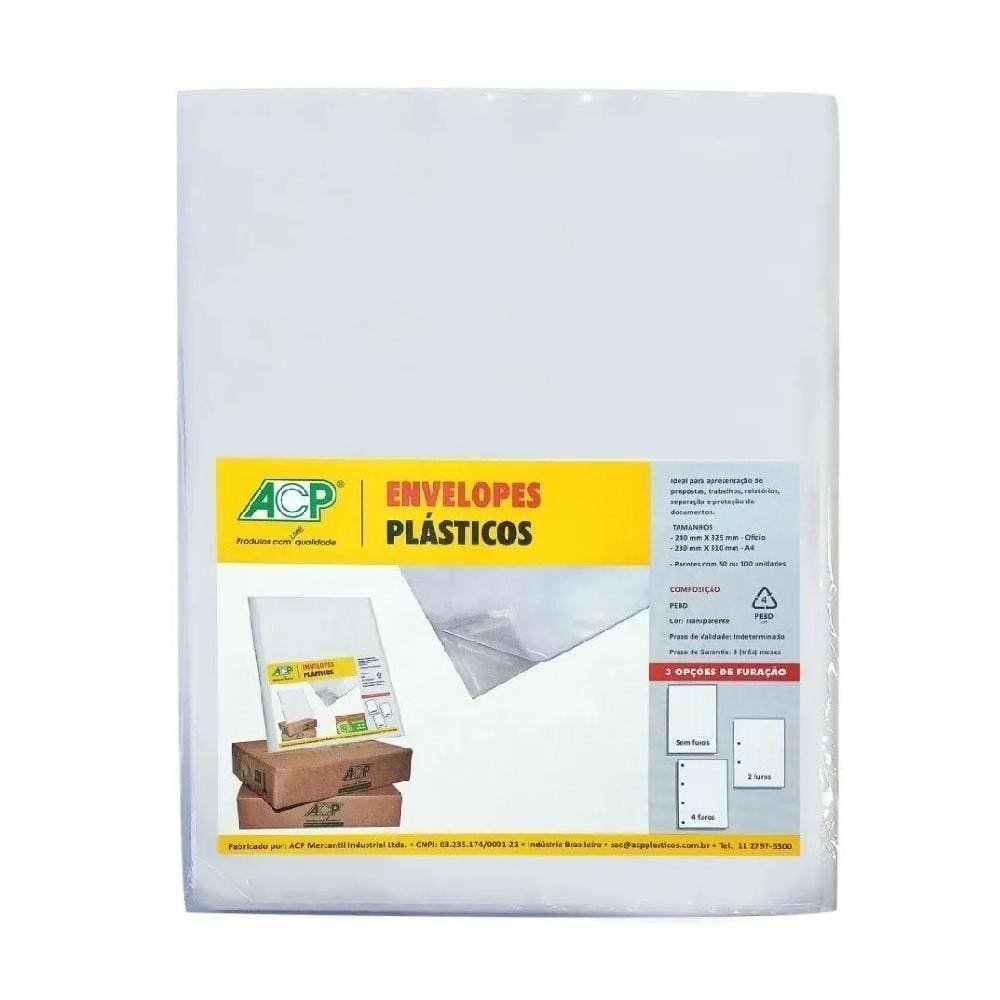 Envelope Fichário Saco Plástico Acp 23X31Cm 4 Furos Kit 1