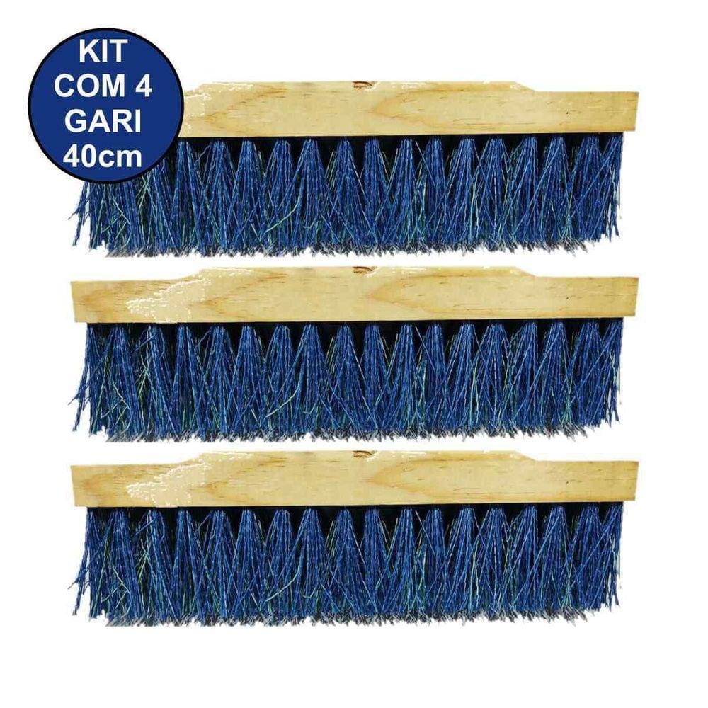 Kit Com 3 Vassoura Escovão Gari Nylon Duro 40Cm Sem Cabo