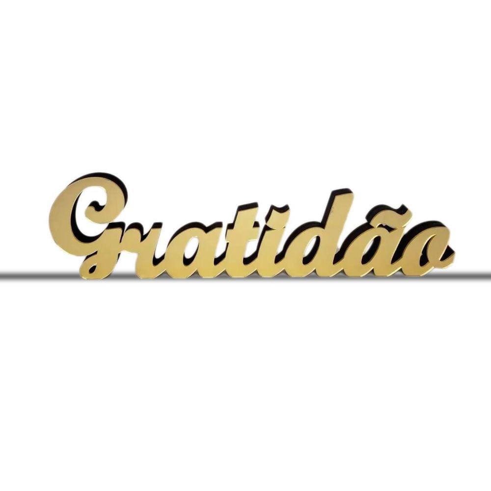 Palavra Gratidão Decoração Mdf / Acrílico Espelhado Dourado