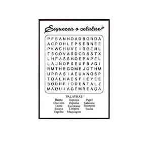 Quadro Caça Palavras Para Banheiro 24X18 C/Vidro - Preta