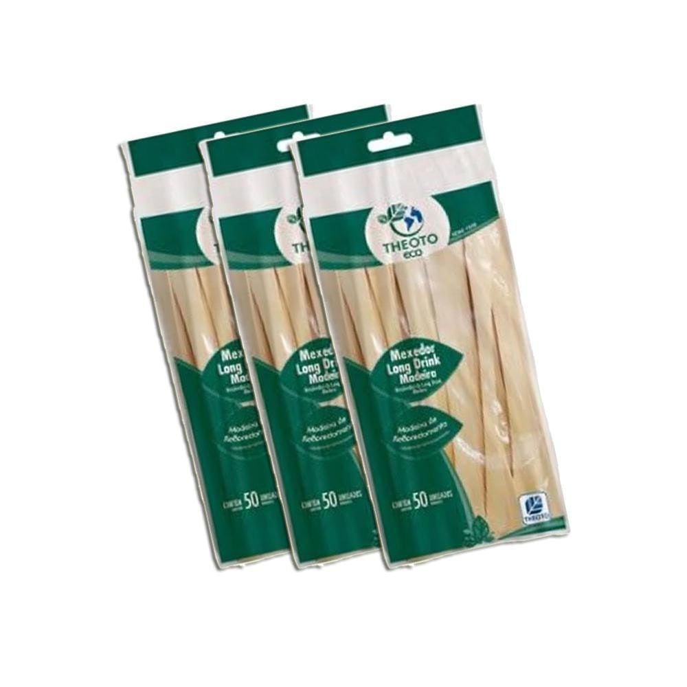 Mexedor Long Drink De Madeira 17Cm Pct C/50 Kit 3