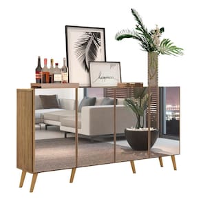 Aparador Buffet Retrô com Espelho Multimóveis Veneza com 4 Portas FG3559 Rustic/Natural