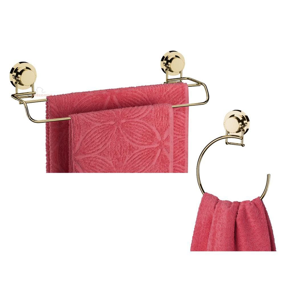 Kit Banheiro 2 Peças Suporte Porta Toalha Toalheiro Argola Ventosa Dourado - Future