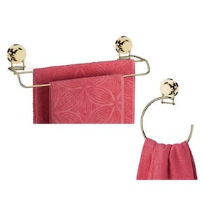 Kit Banheiro 2 Peças Suporte Porta Toalha Toalheiro Argola Ventosa Dourado - Future