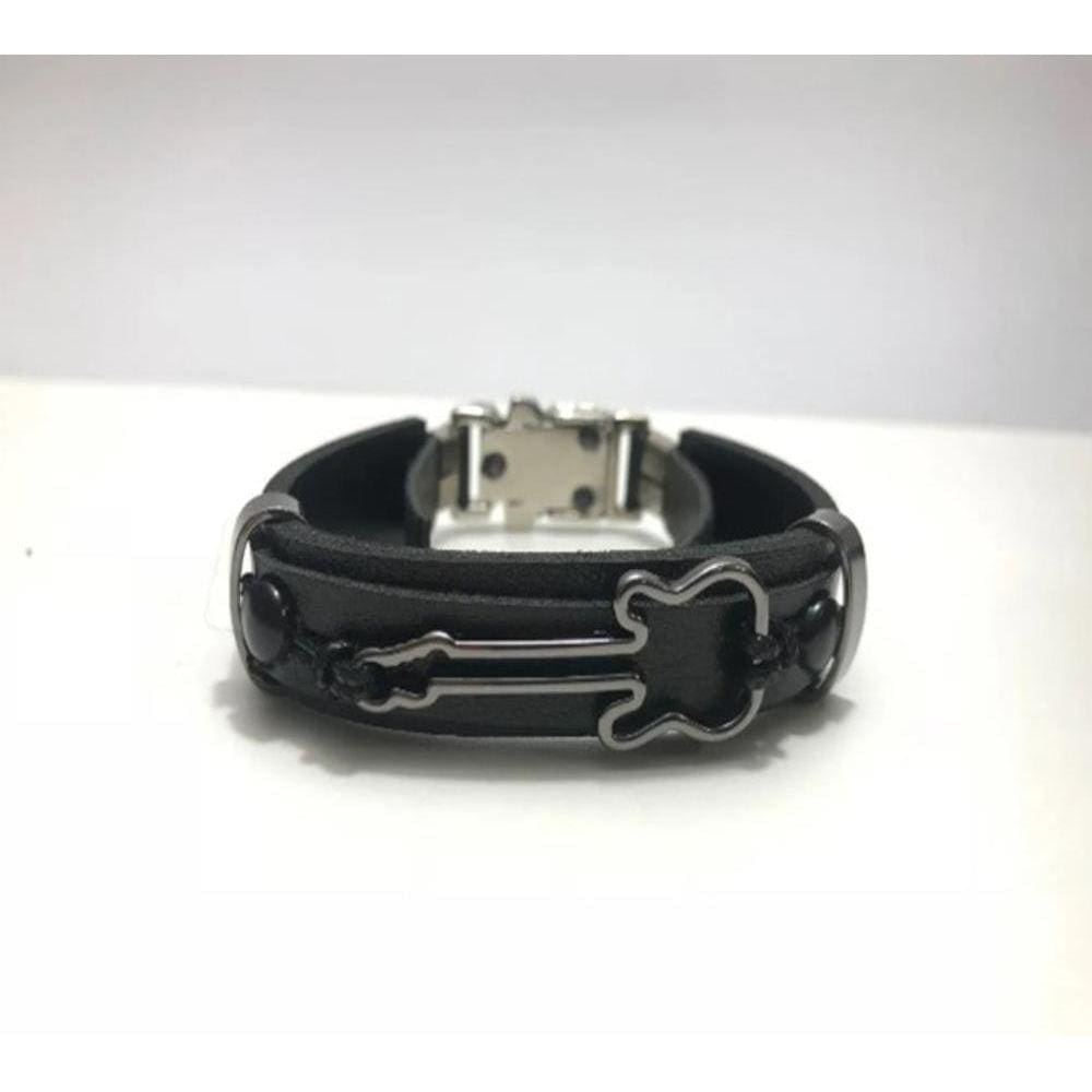 Pulseira Couro Guitarra Violão Música Verniz Masculina