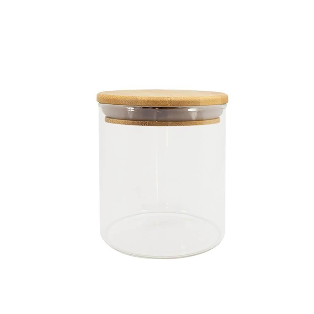 Pote Herméticos De Vidro Tampa Bambu Redondo 500Ml