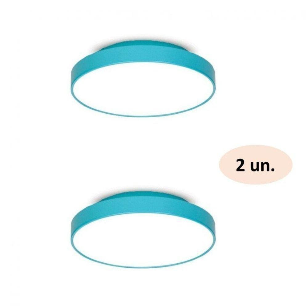 Kit 2 Plafons para 2 Lâmpadas Redondo 25cm 7651 JD Molina Azul