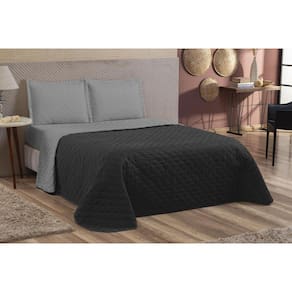 Colcha Casal Queen 3 Peças Com Fronhas Matelado Preto/Cinza