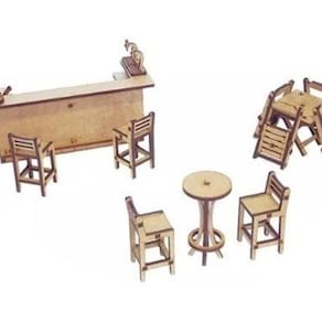Kit Miniatura Bar Barzinho 11 Peças Mesa Balcão Bistrô Mdf