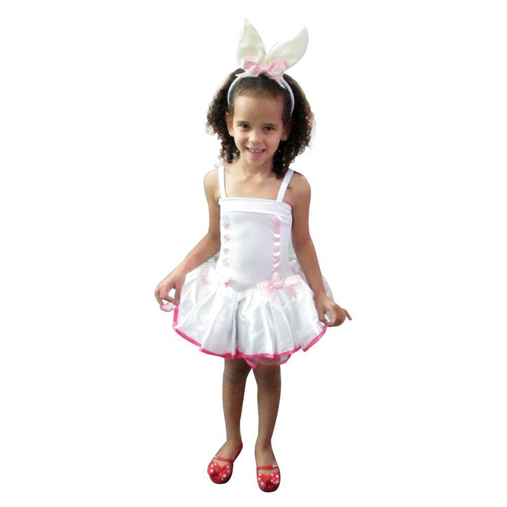 Fantasia Vestido Coelha Páscoa Infantil Menina Coelhinha Branca Carnaval Zumbi Terror