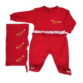 Kit 3 pano de boca + macacão longo vermelho personalizado
