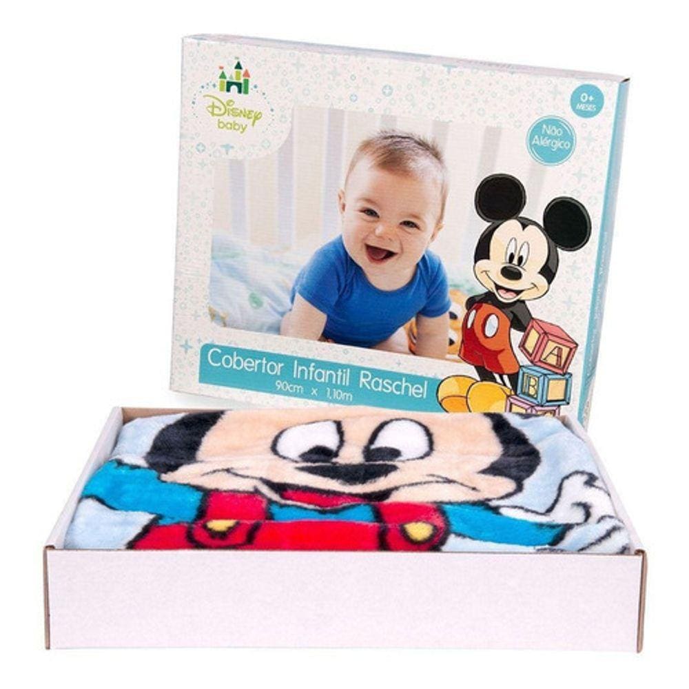 Cobertor Bebê Raschel Disney Jolitex Mickey Passinhos Luxo