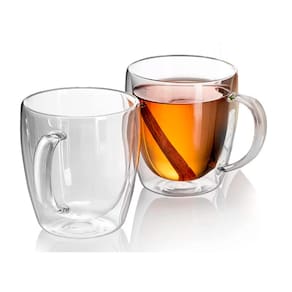 Kit 2 Caneca Parede Dupla 310Ml Café Chá CasaAmbiente Ref018
