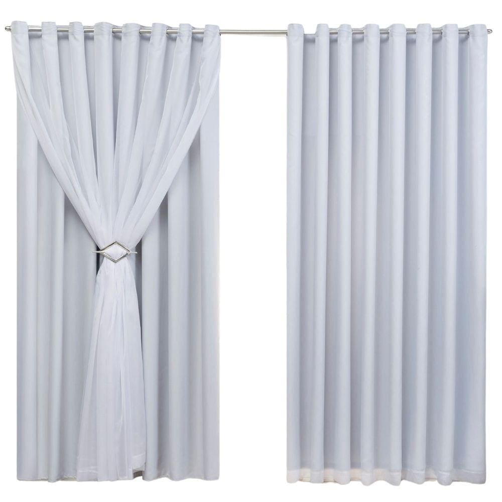 Cortina Blackout 4,00m X 2,60m Sala Quarto Tecido Com Voil + Presilha Moderna -Gelo