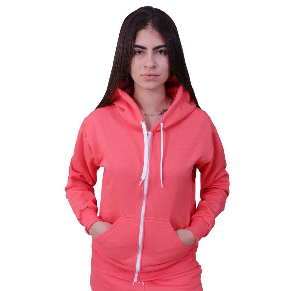 Blusa Moletom Com Ziper Feminino Coral
