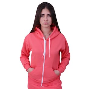 Blusa Moletom Com Ziper Feminino Coral