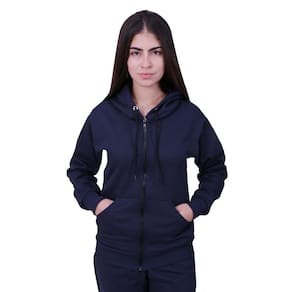 Blusa Moletom Com Ziper Feminino Azul Marinho