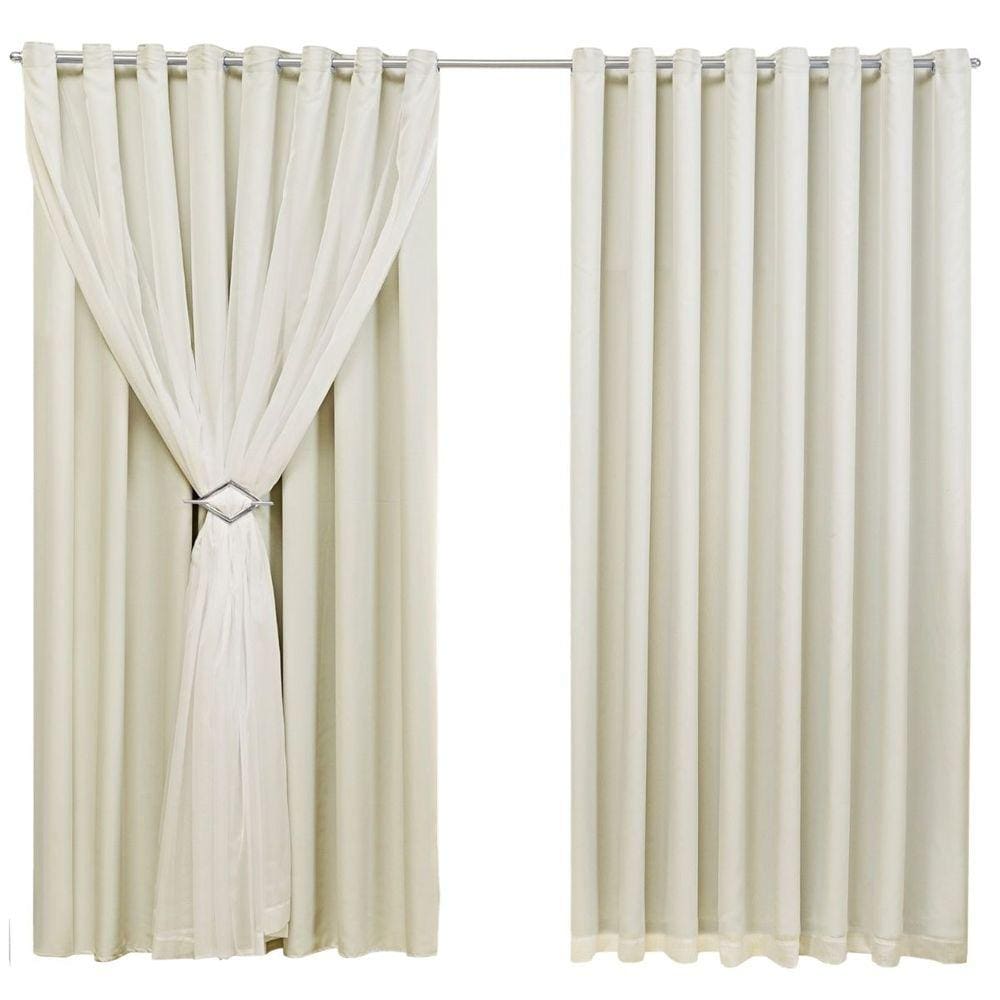 Cortina Blackout 4,00m X 2,60m Sala Quarto Tecido Com Voil + Presilha Moderna -Palha