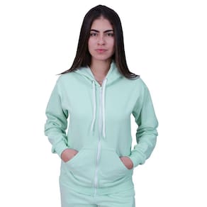 Blusa Moletom Com Ziper Feminino Verde Agua
