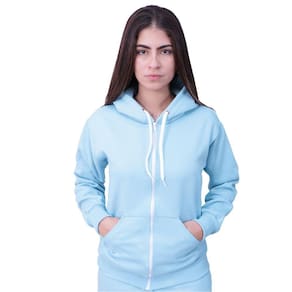 Blusa Moletom Com Ziper Feminino Azul Bebe