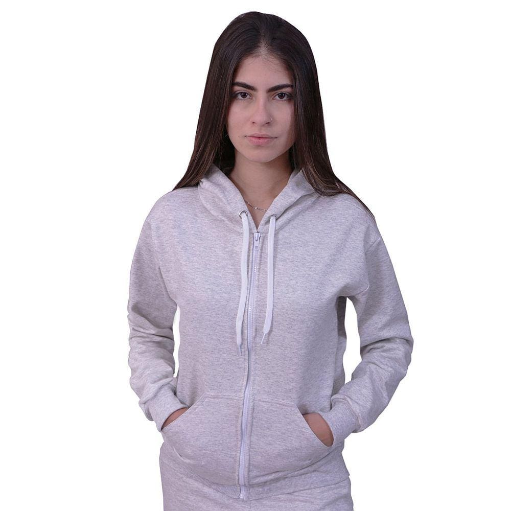 Blusa Moletom Com Ziper Feminino Cinza