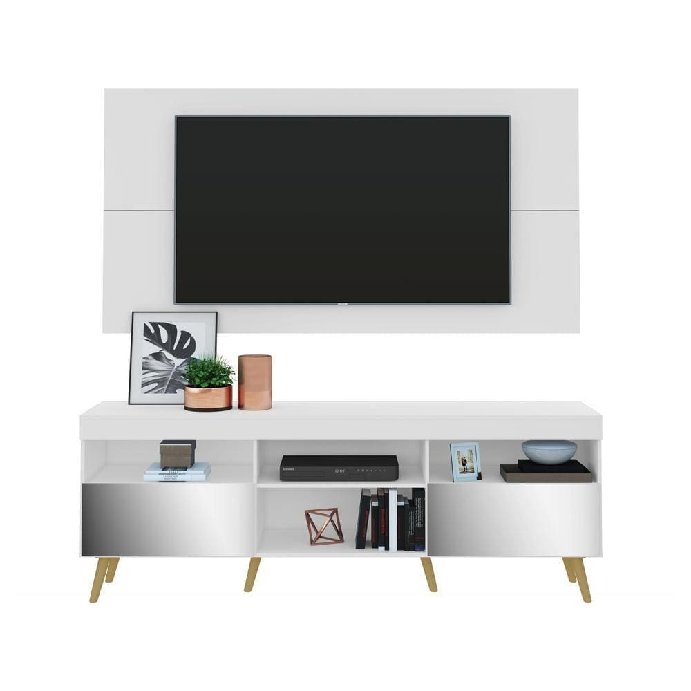 Rack com Painel Retrô com Espelho para TV até 65" Multimóveis Flórida FG3138 Branco/Natural