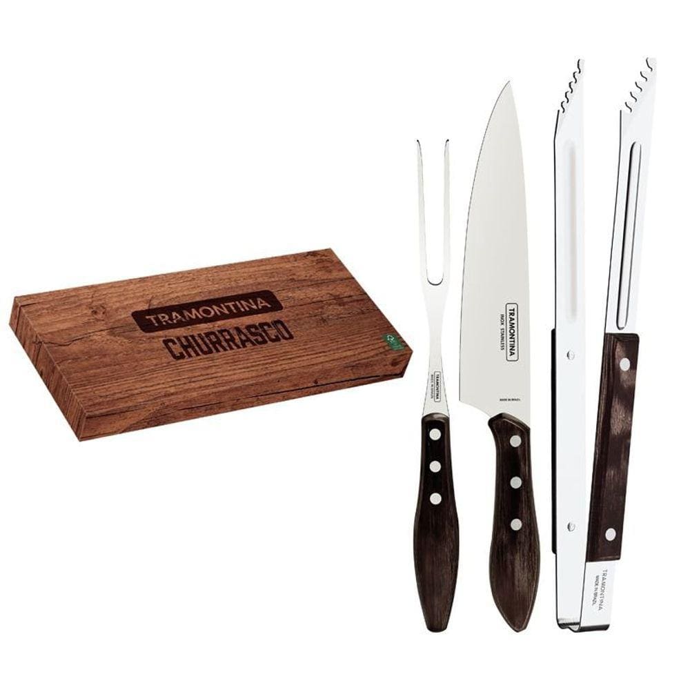Kit Churrasco 3 Peças Tramontina 29899265 Castanho