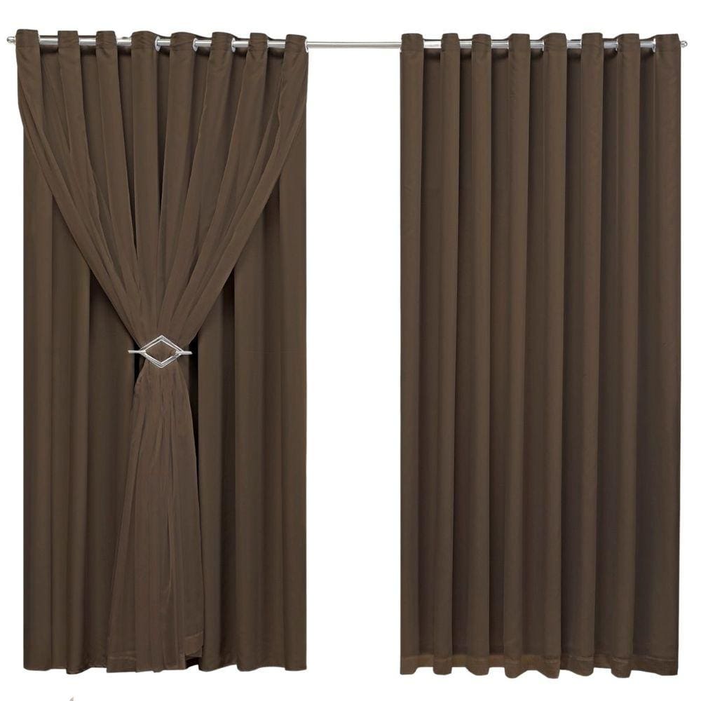 Cortina Blackout 4,00m X 2,70m Sala Quarto Tecido Com Voil + Presilha Moderna -Tabaco