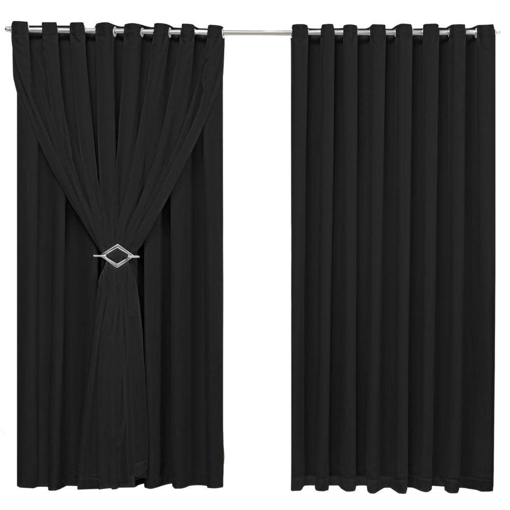 Cortina Blackout 4,00m X 2,70m Sala Quarto Tecido Com Voil + Presilha Moderna -Preta
