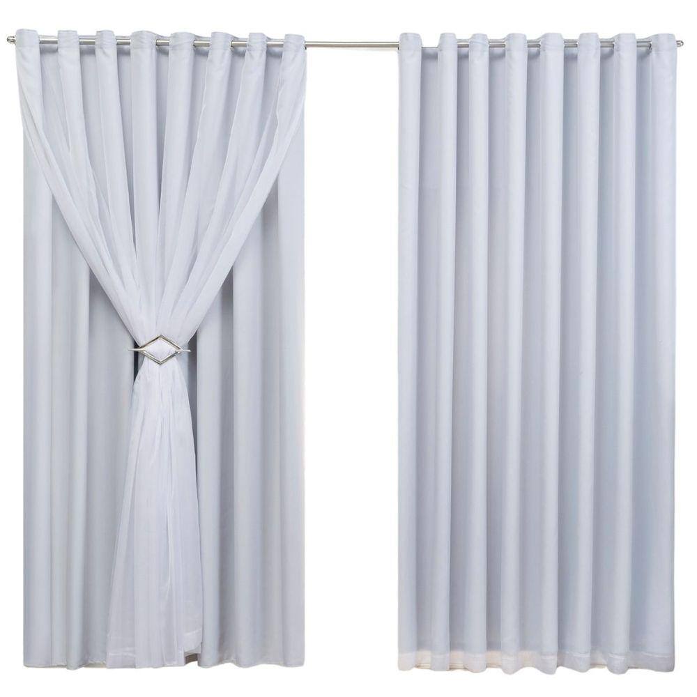 Cortina Blackout 4,00m X 2,70m Sala Quarto Tecido Com Voil + Presilha Moderna -Gelo