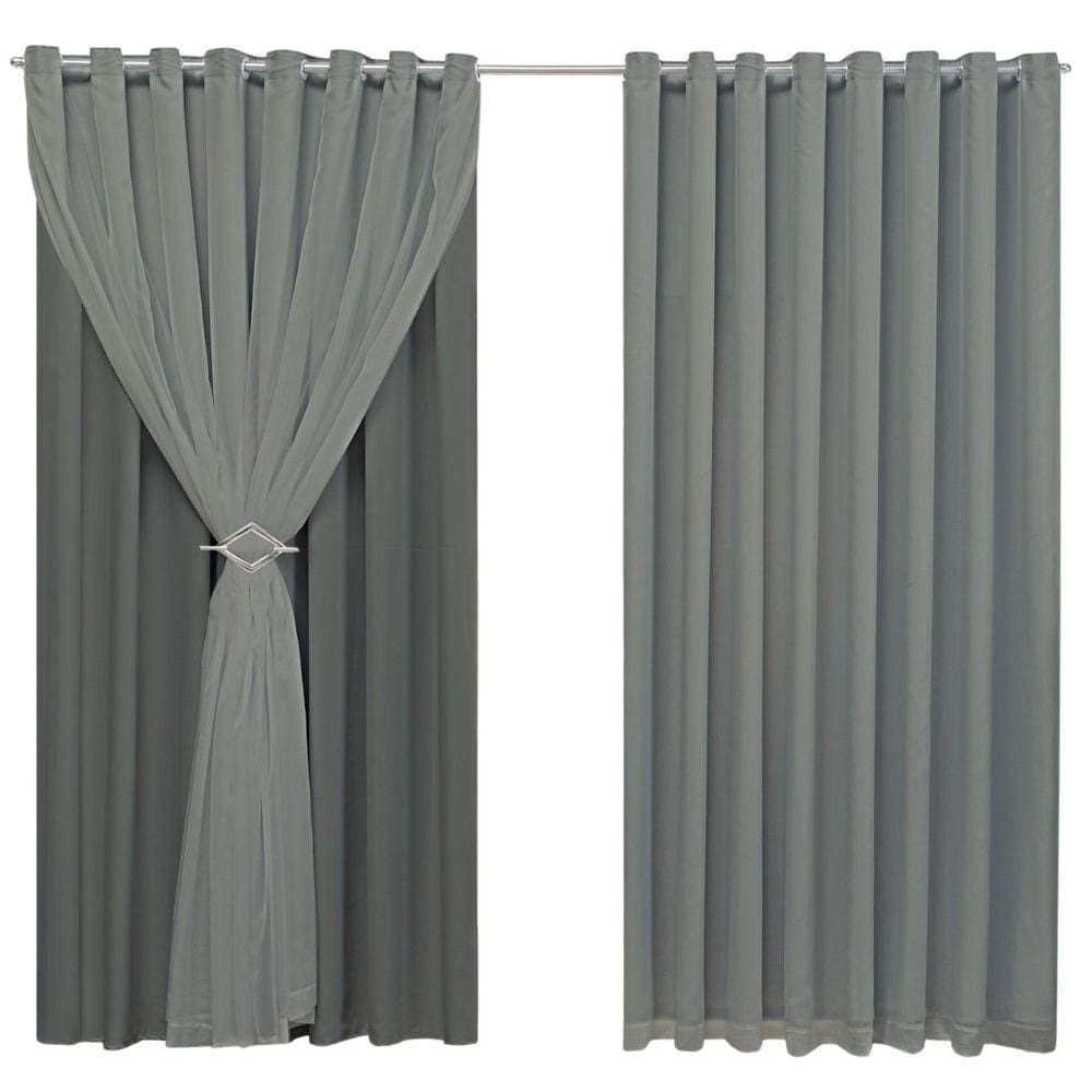Cortina Blackout 4,00m X 2,70m Sala Quarto Tecido Com Voil + Presilha Moderna -Cinza Escuro