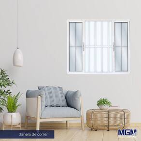 Janela de Aluminio 4 Folhas com Grade vidro Liso 100x150 MGM Branco