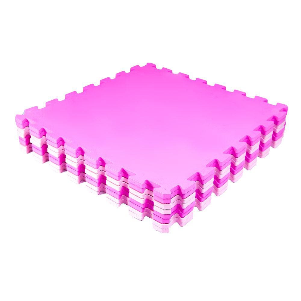 Kit 10 Placas Tatame Tapete Eva Infantil 50x50x1cm Bebê - Rosa Claro e Pink