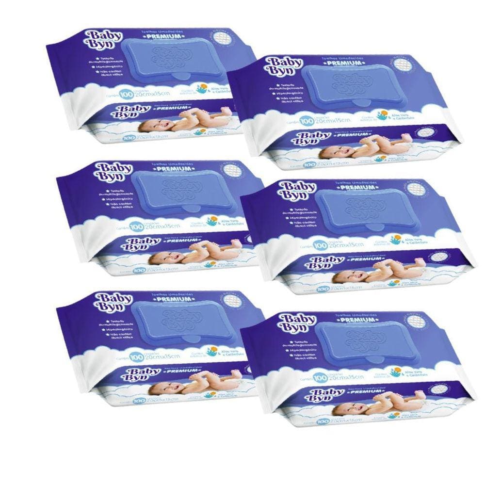 Kit 6 Pct Toalhas Umedecida Baby Byn Premium 100 Com Tampa