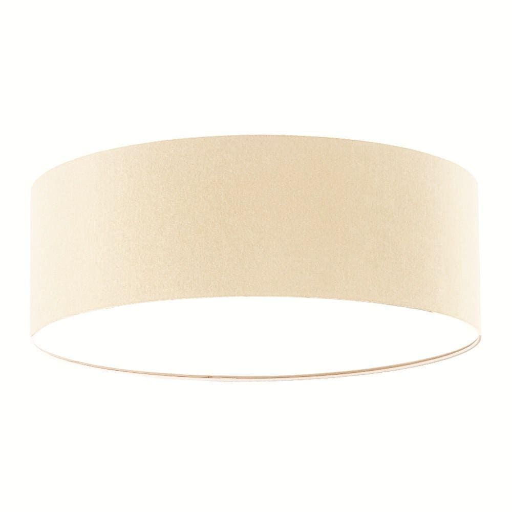 Luminária Plafon Redondo Cúpula Em Tecido Cáqui 40X15