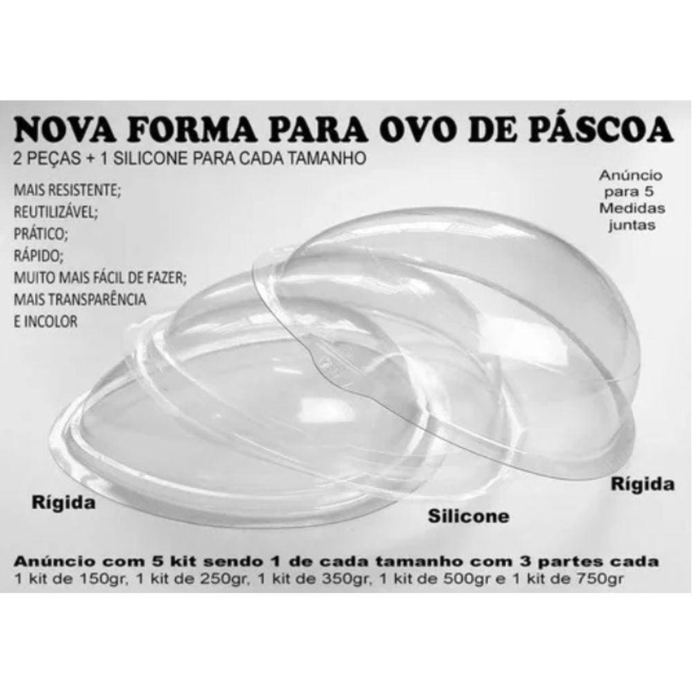 Forma Silicone P/ Ovo De Pascoa 3 Parte 5 Kits 150 A 750gr