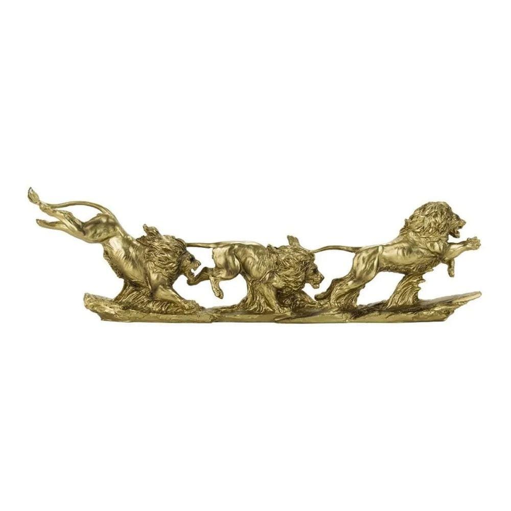 Leão Dourado Movimento 45cm - Resina Animais