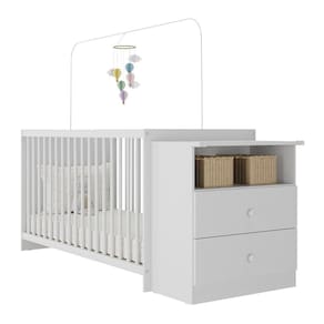 Berço Cômoda com Colchão Incluso Meu Bebê Multimóveis FG4013 Branco