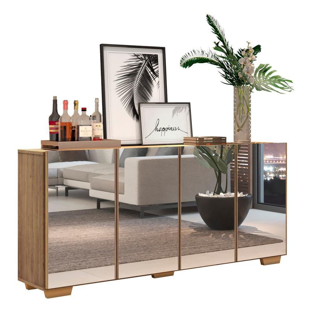 Aparador Buffet com Espelho Multimóveis Vegas com 4 Portas FG3560 Rustic/Natural