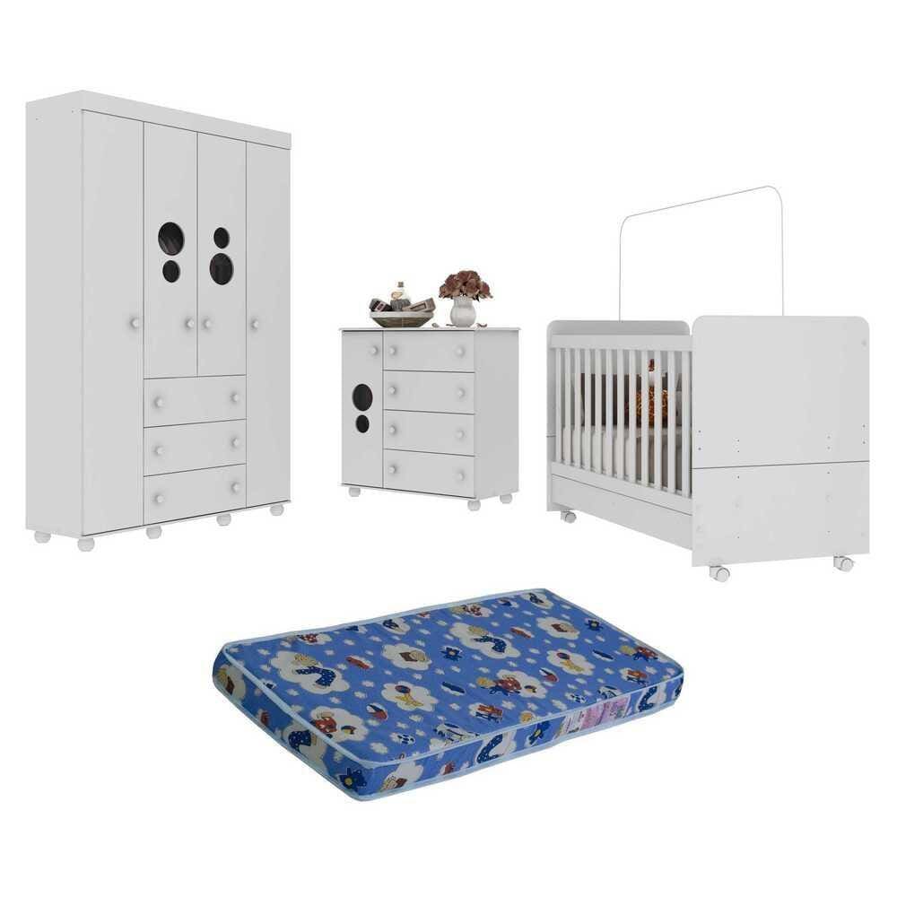 Quarto Completo Infantil com Colchão Incluso Multimóveis Pimpolho FG3571 Branco