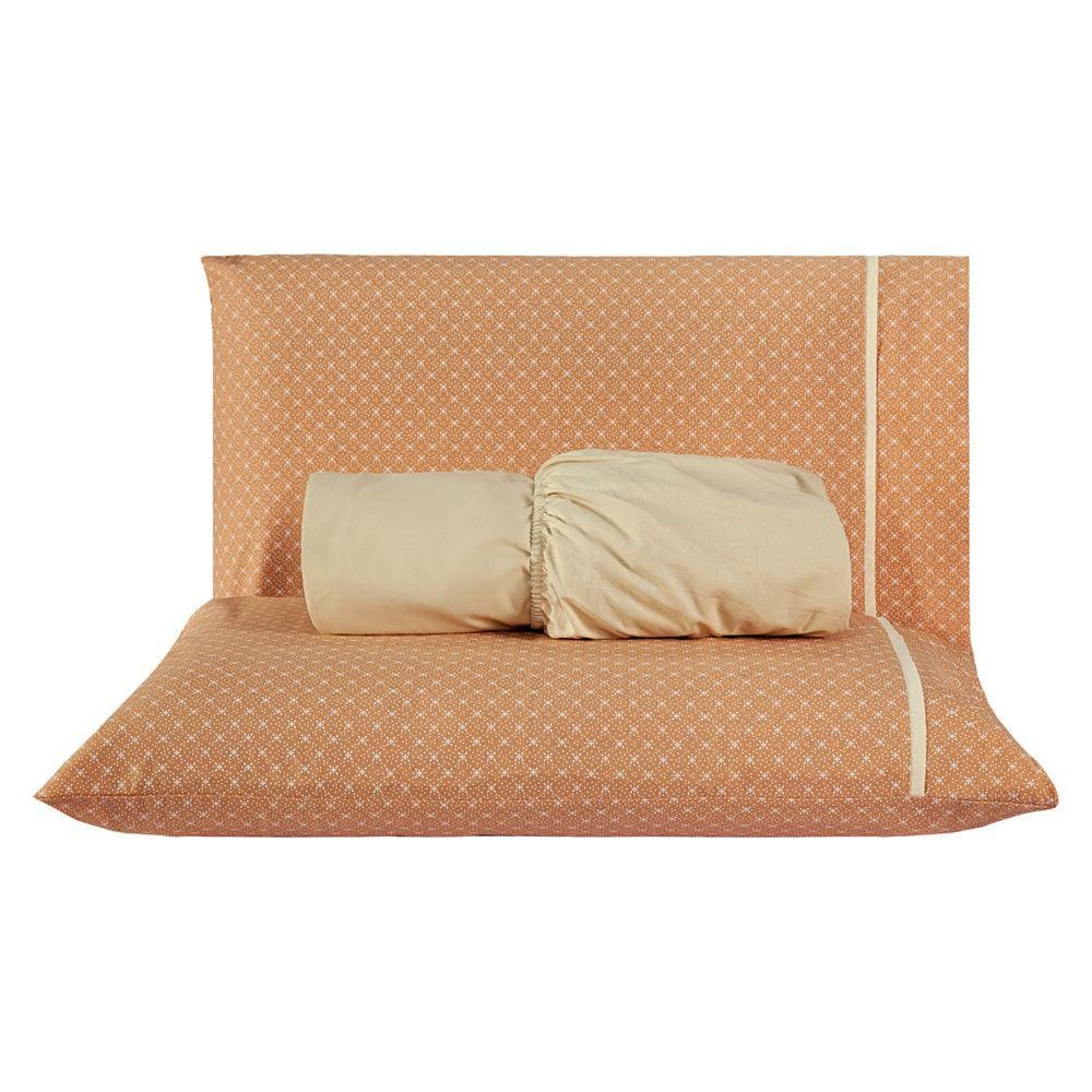 Jogo de Cama Chicago Estampado Terracota Casal Padrão 03 Peças - Percal 140 Fios
