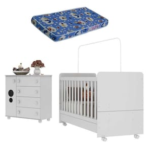 Quarto Infantil Berço com Colchão Incluso e Cômoda Multimóveis Pimpolho FG3570 Branco