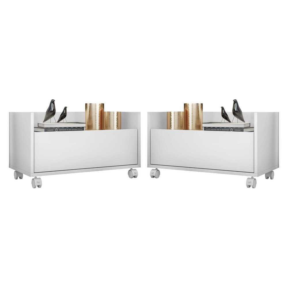 Kit com 2 Mesas de Cabeceira 60 cm com Rodízios Multimóveis FG3635 Branca