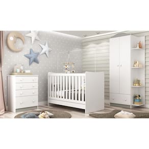 Quarto Infantil Completo Berço 4x1 c/ Colchão/Guarda-Roupa/Cômoda Multimóveis João e Maria FG3032 Bc