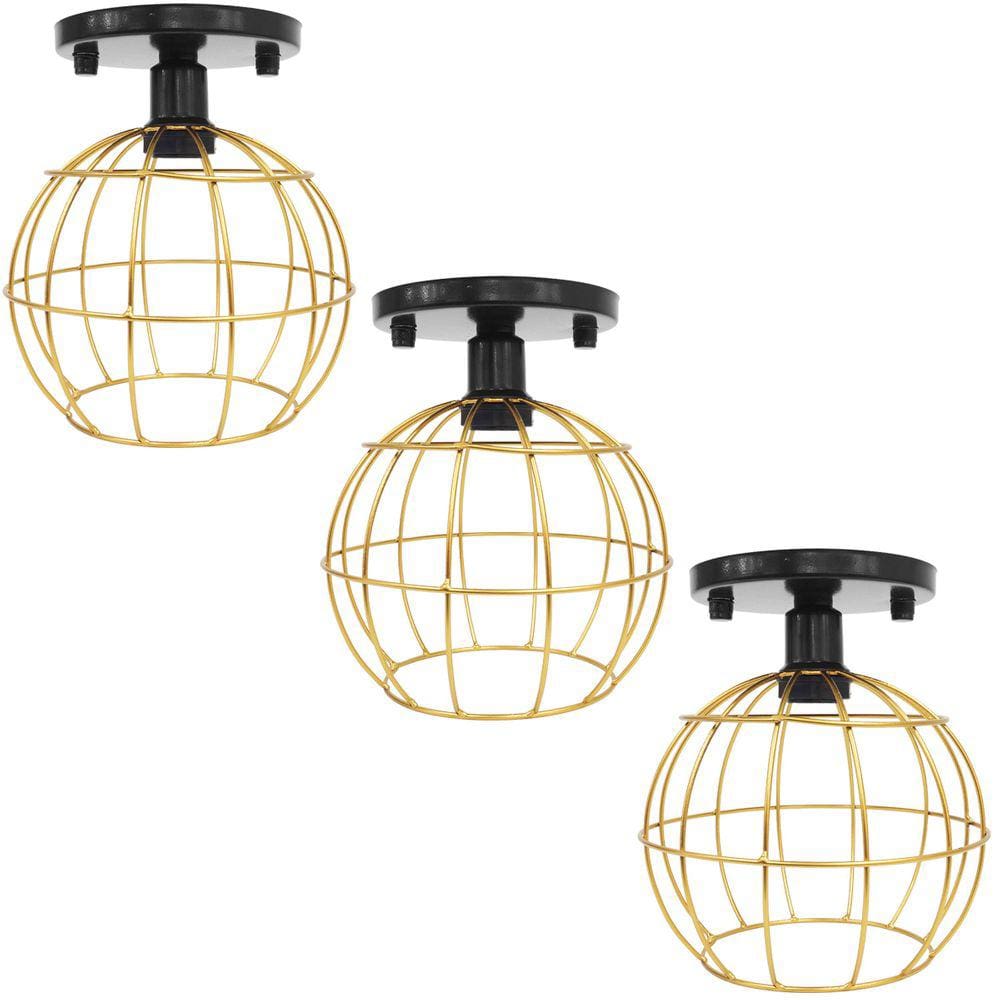 3 Lustres Teto Plafon Industrial Aramado Globo Retrô Luminária Sobrepor Vintage Agp Ilumini