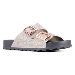 Rasteira Birken Moleca Tecido Metal Fivelas - Rosa