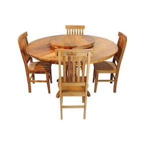 Mesa Redonda Holanda 140cm com 4 cadeiras Chipre - Peroba Rosa
